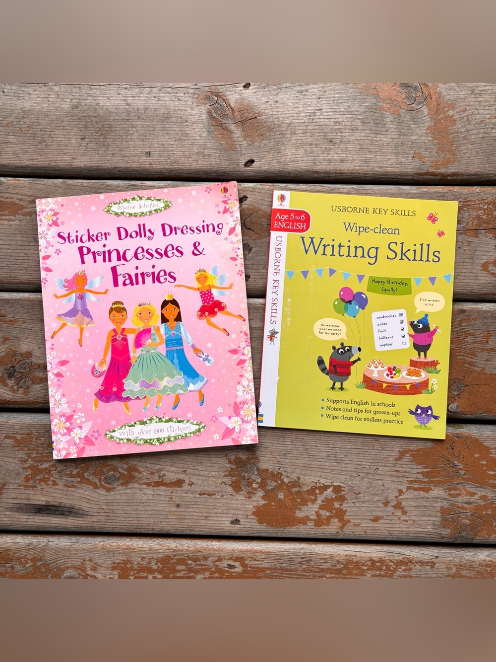 Usborne Books x2 - Wipe Clean Writing Skills and Sticker Dolly Dressing